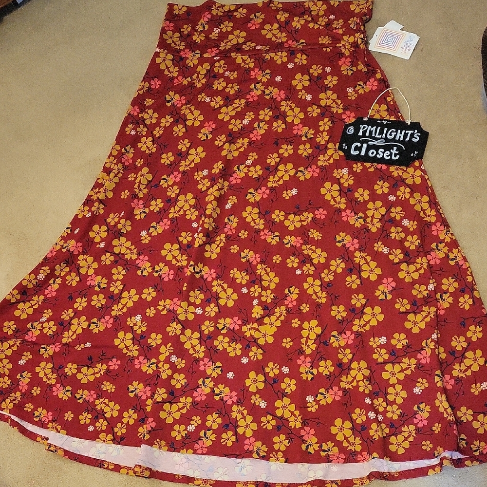 LuLaRoe A-Line Maxi Skirt 2XL Red Yellow Floral NEW